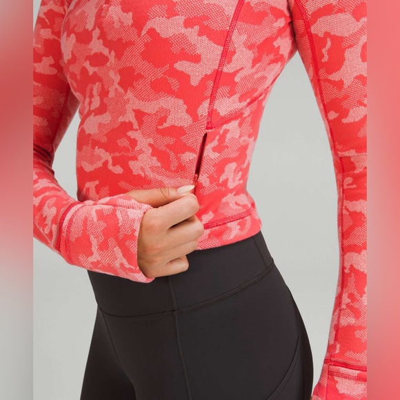 Lululemon Its Rulu Run Cropped Half Zip Camo Pale Raspberry Pink Mist‎ Size 10 - Picture 6 of 15
